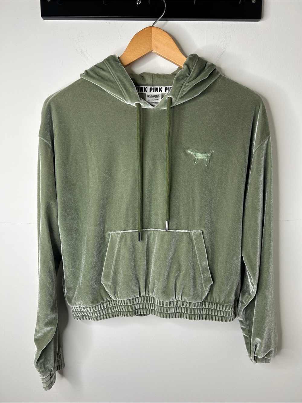 Pink by VS velvet cropped hoodie